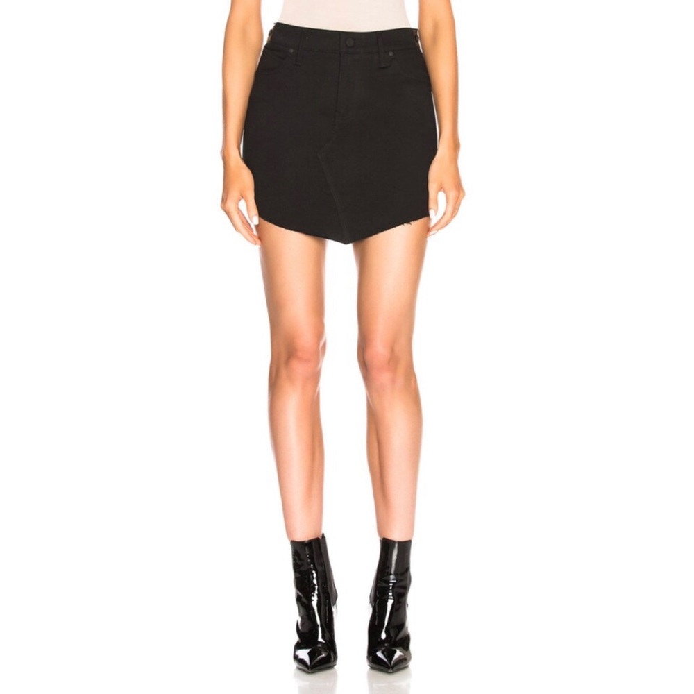 RTA Asymmetrical Patent Leather Raw Hem Mini Skirt